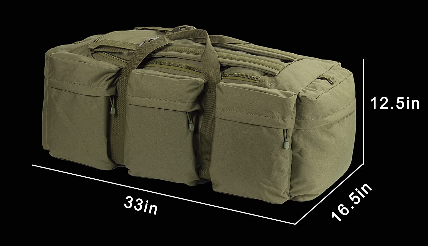 Large Tactical Duffle Range Bag, Heavy Duty Military Gear Bag with 8 External Zipper Pockets, Reinforced 2" Webbing Straps for Shooting Hunting Camping Travel Storage