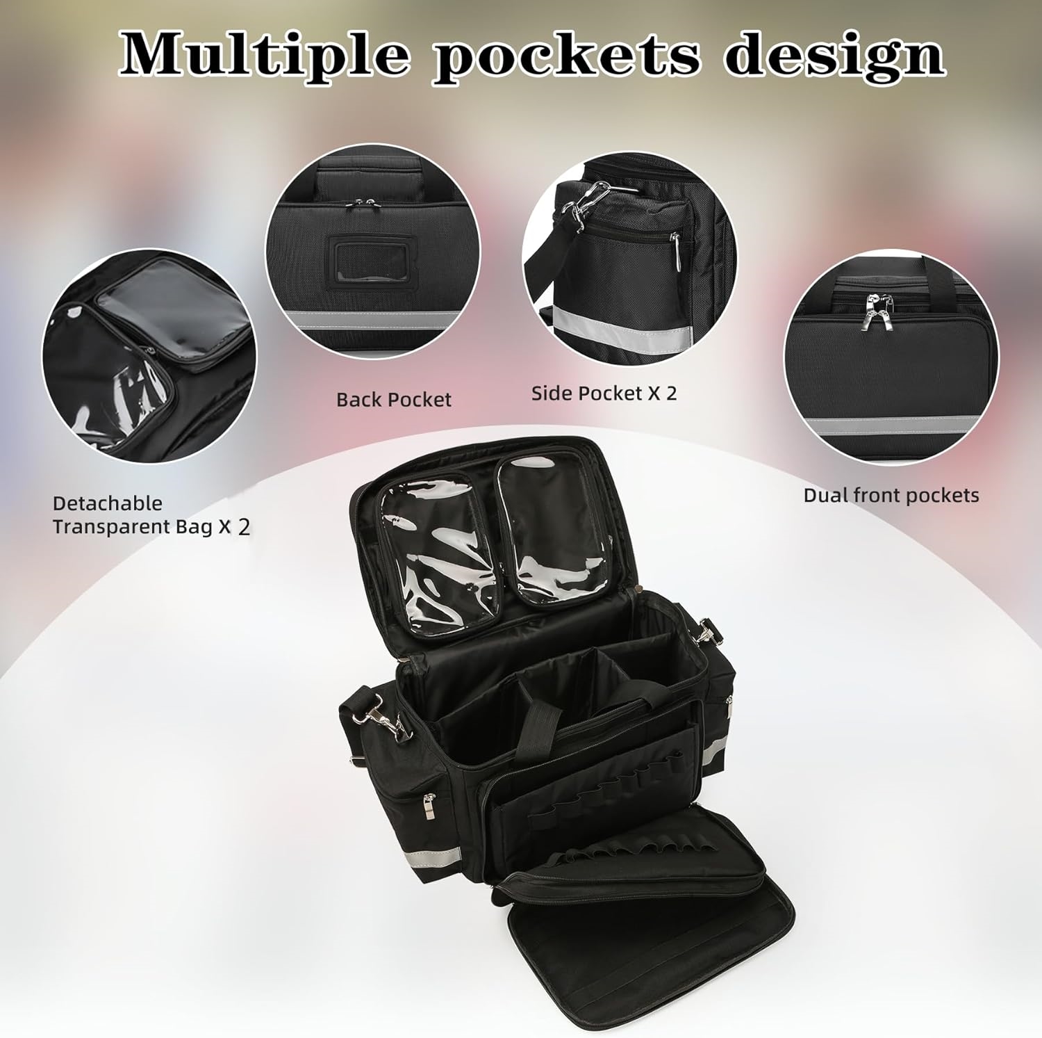 Waterproof Empty Medical Trauma Bag, Multi-Compartment First Aid Storage Bag with Detachable Clear Pouches for EMT Responders & Household Emergency Use