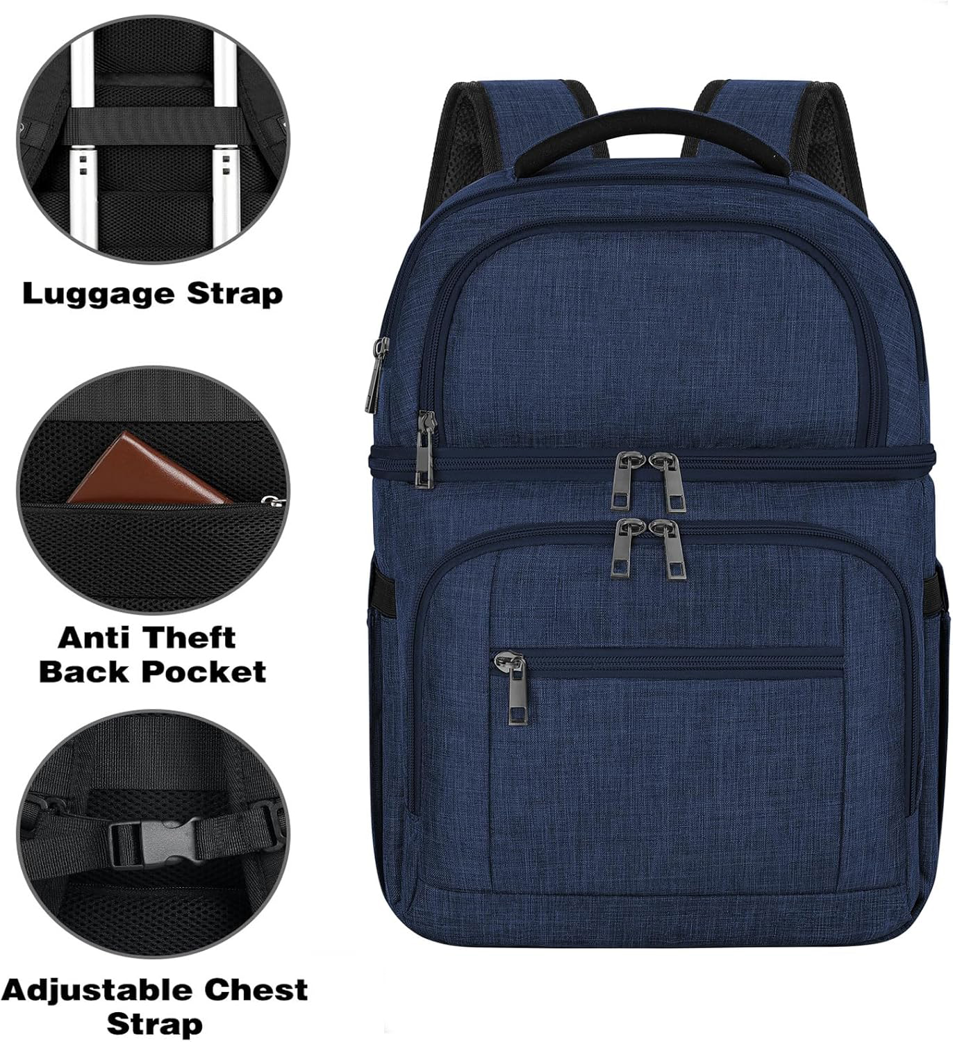 Leakproof Dual Compartment Thermal Cooler Backpack, 12 Hours Cold Retention Insulated Lunch Backpack for Beach, Camping, Office Picnic