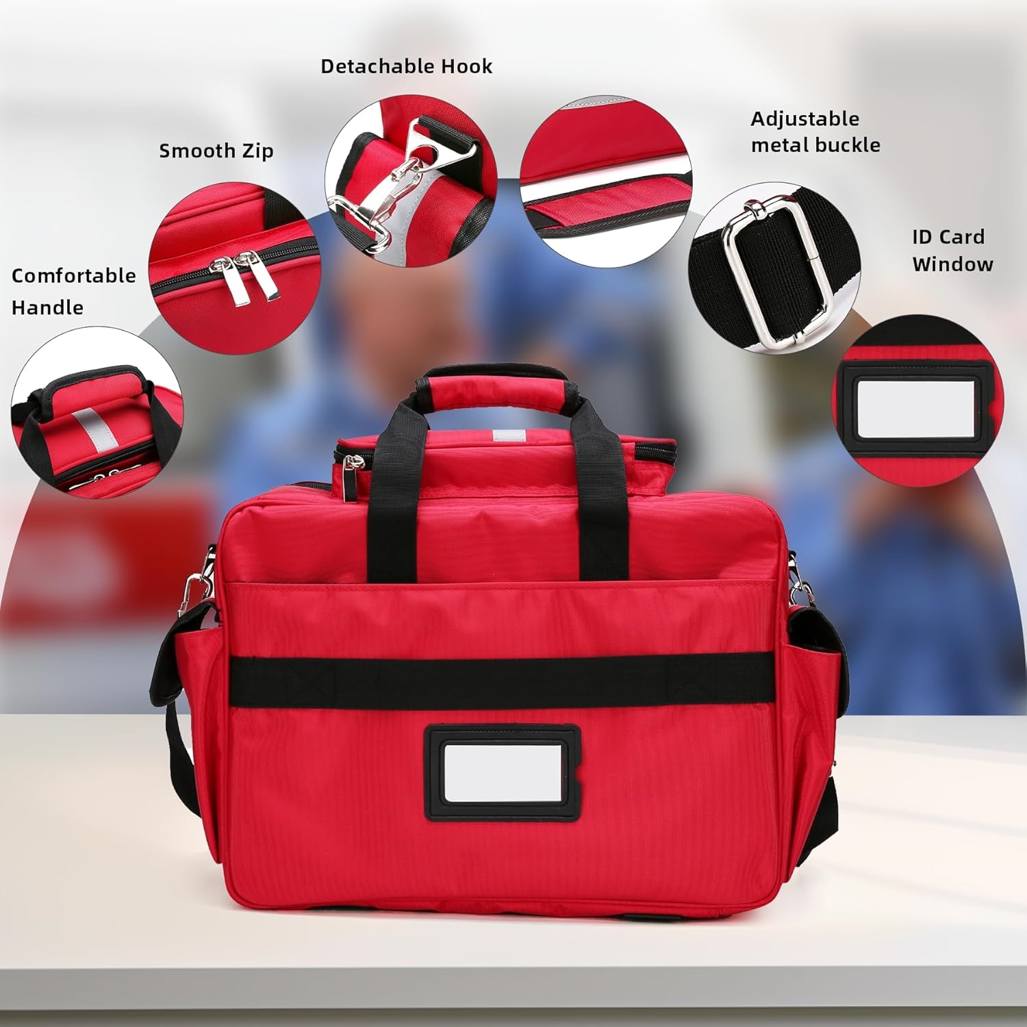 Reflective Large EMT First Aid Responder Bag, Multi-Pocket Empty Medical Organizer for Paramedics, Home Visits & Clinic Use
