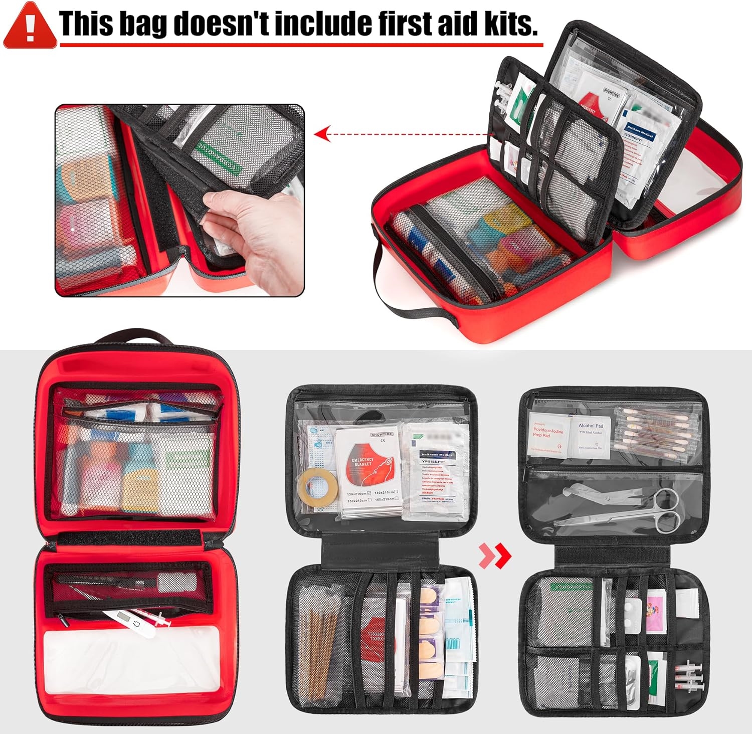 Waterproof Hard Case Medicine Storage Bag, Clear View Empty First Aid Organizer for Household & Outdoor Emergency