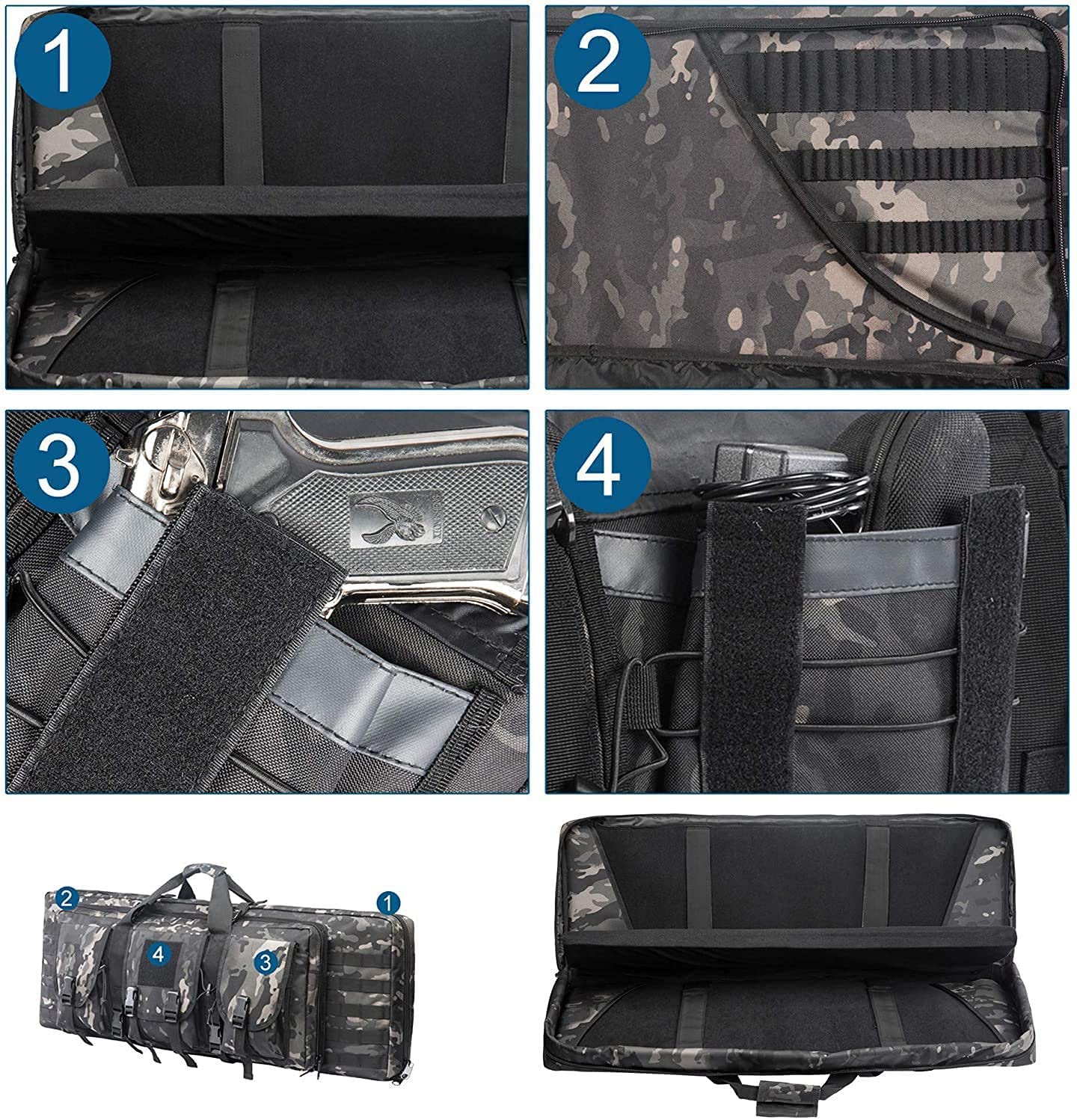 Camouflage Tactical Rifle Case, 38.2 Inch Water Resistant Long Gun Bag with Multiple Magazine Pouches, MOLLE Firearm Transport Bag for Shooting Range, Hunting & Outdoor