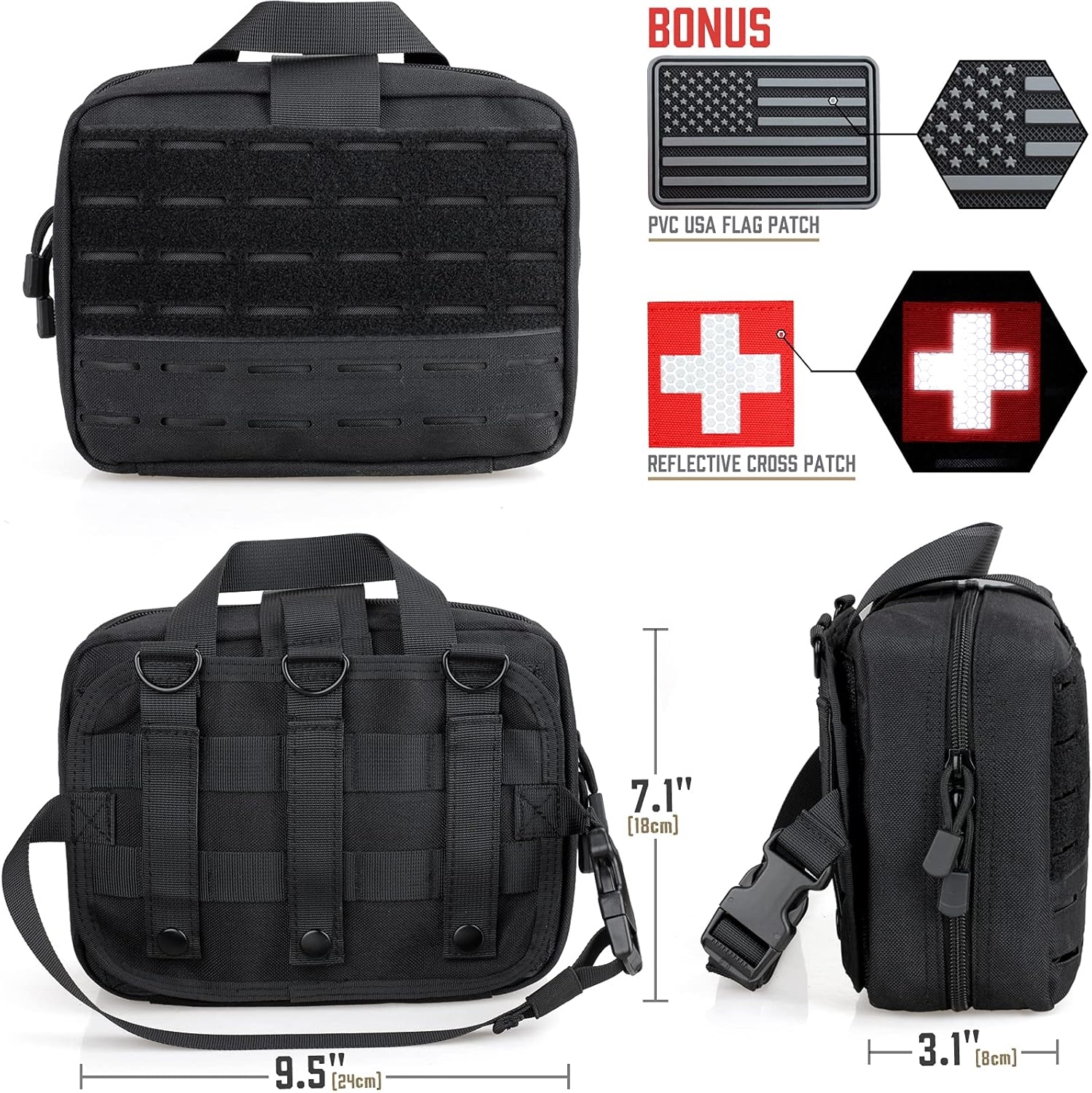 Rip-Away MOLLE Tactical Medical Pouch, Detachable Empty EMT Trauma Kit Bag with Bonus Reflective Cross Patch for Outdoor Emergency