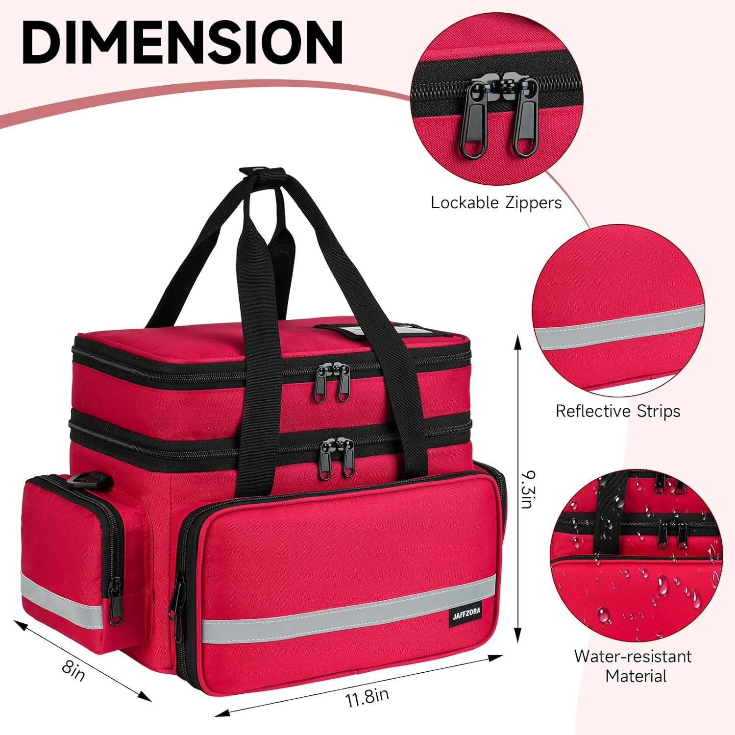 Waterproof Double Layer EMT First Aid Bag, Multi-Pocket Empty Medical Organizer with Lockable Zippers & Night Reflective Strips