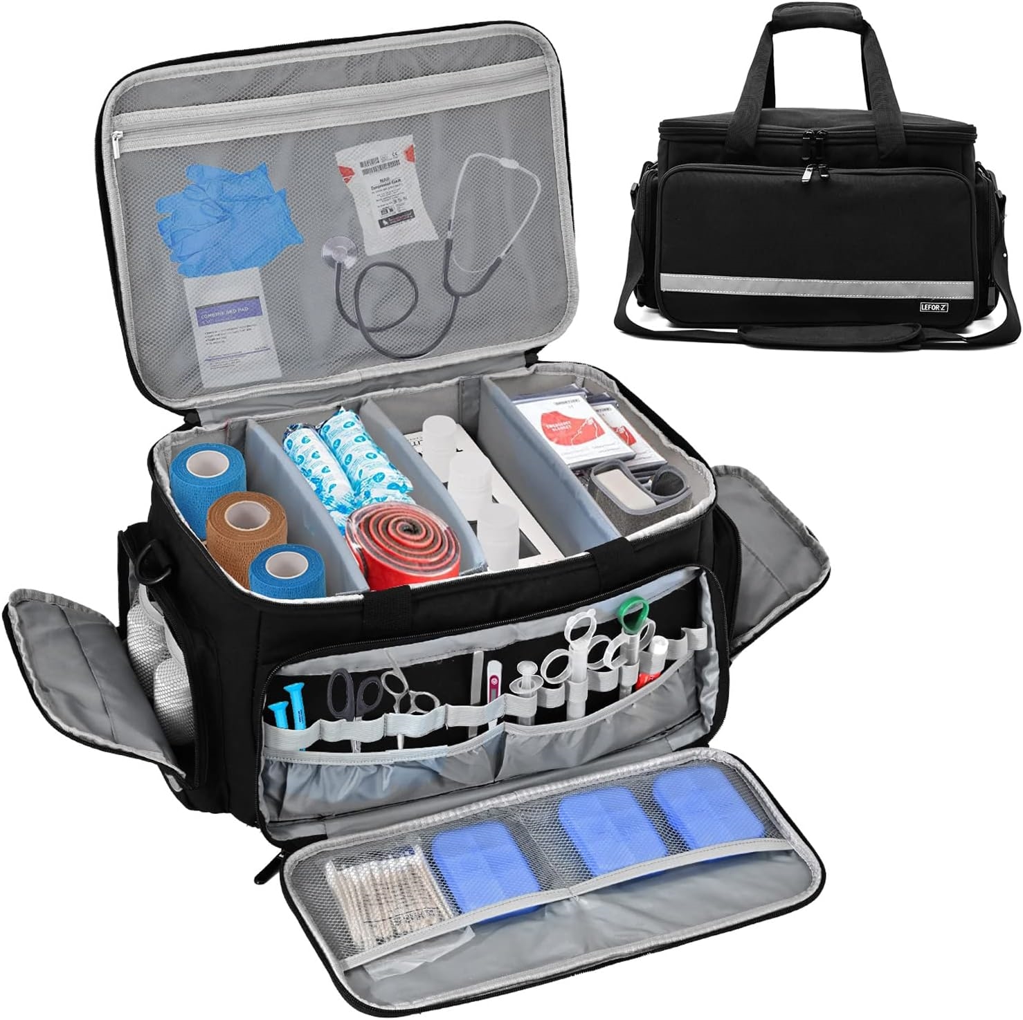 Waterproof Reflective Medical Supply Bag, Large/Small Empty EMT First Aid Kit Organizer with Removable Dividers for Emergency Use