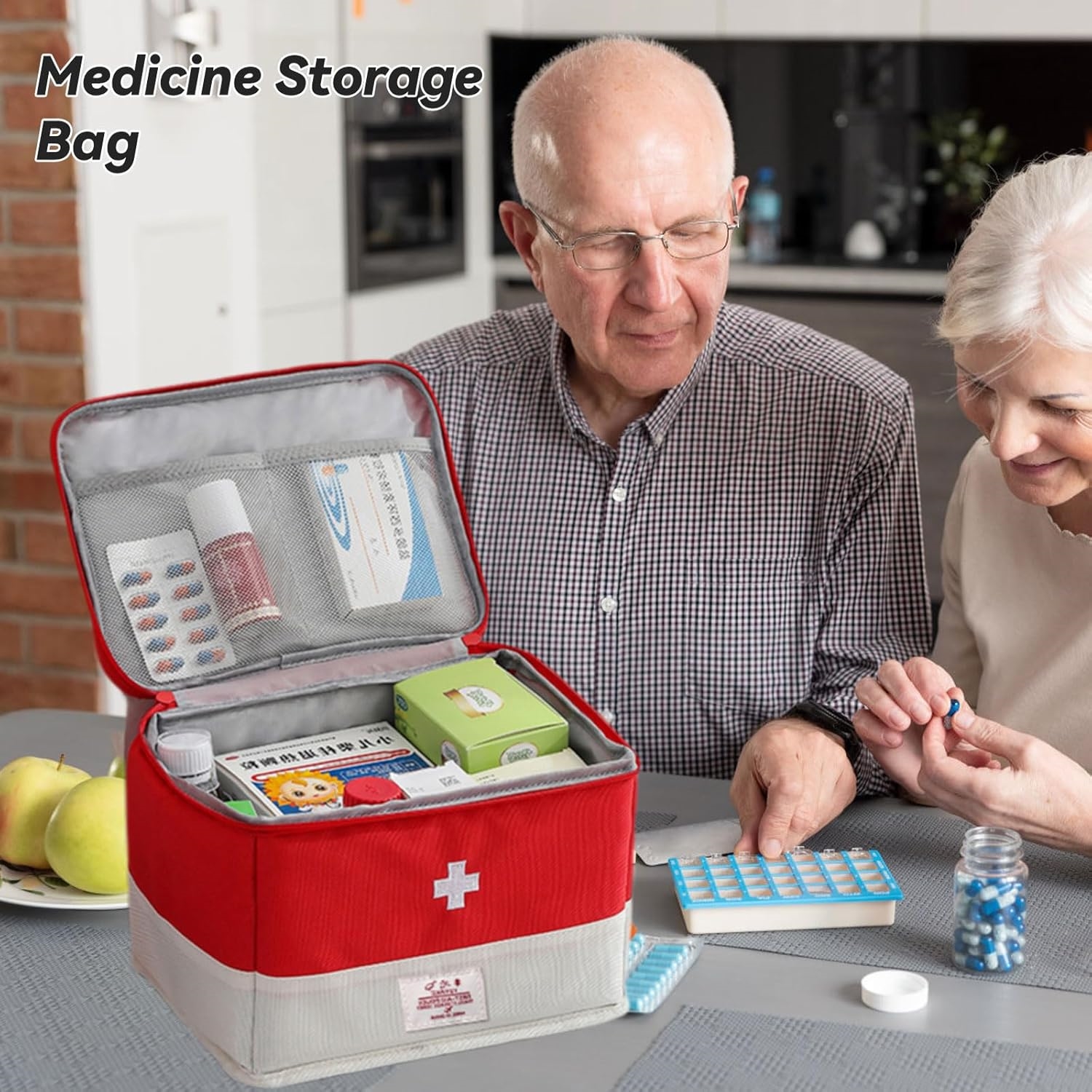 Lockable Family Medication Storage Bag, Large Capacity Empty First Aid Bag with Hand Handle for Household & Travel Use