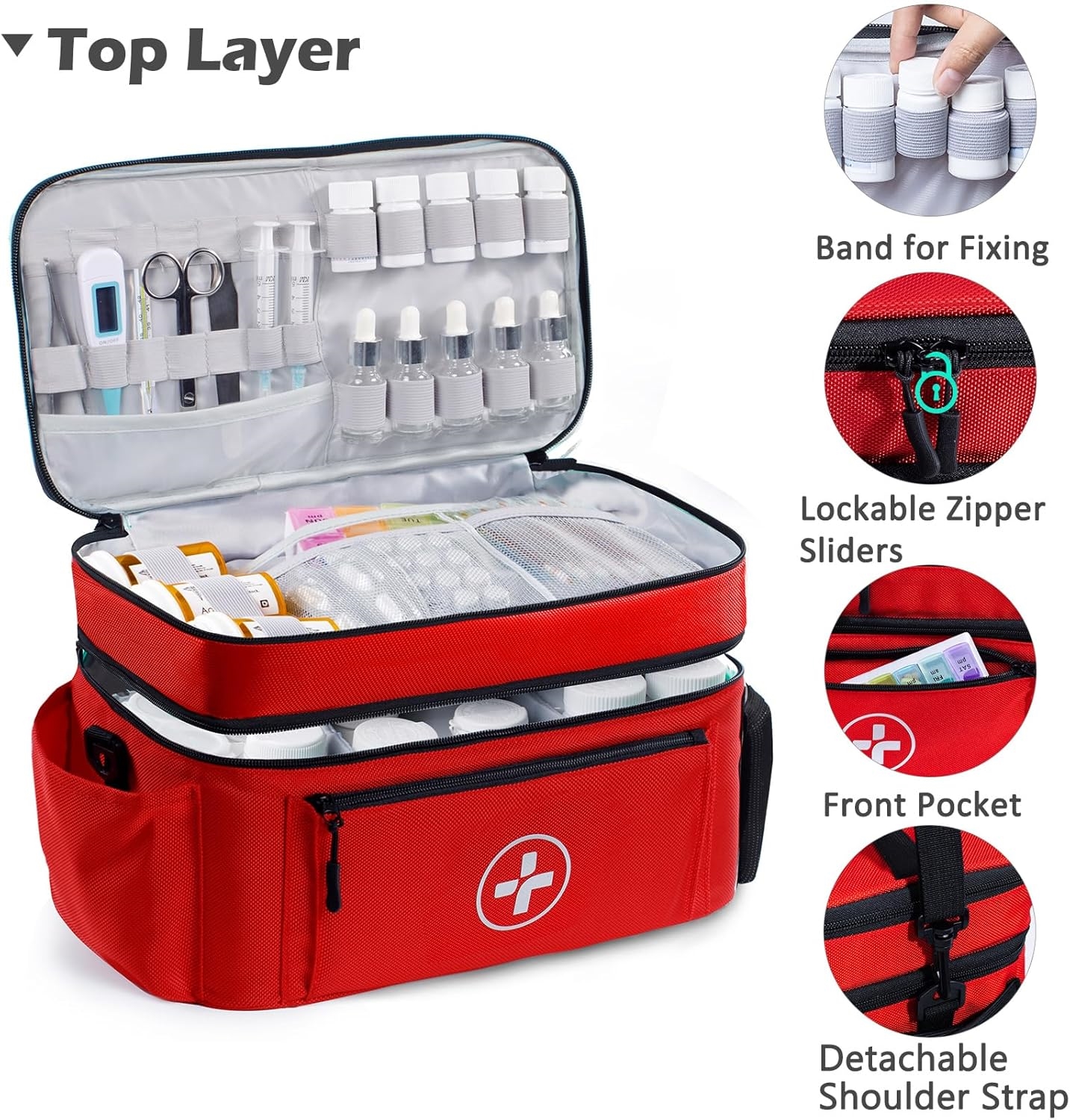 Waterproof Medication Travel Bag, Empty Multi-Compartment Pill Bottle Organizer Bag with Removable Dividers for Daily Medical Supplies