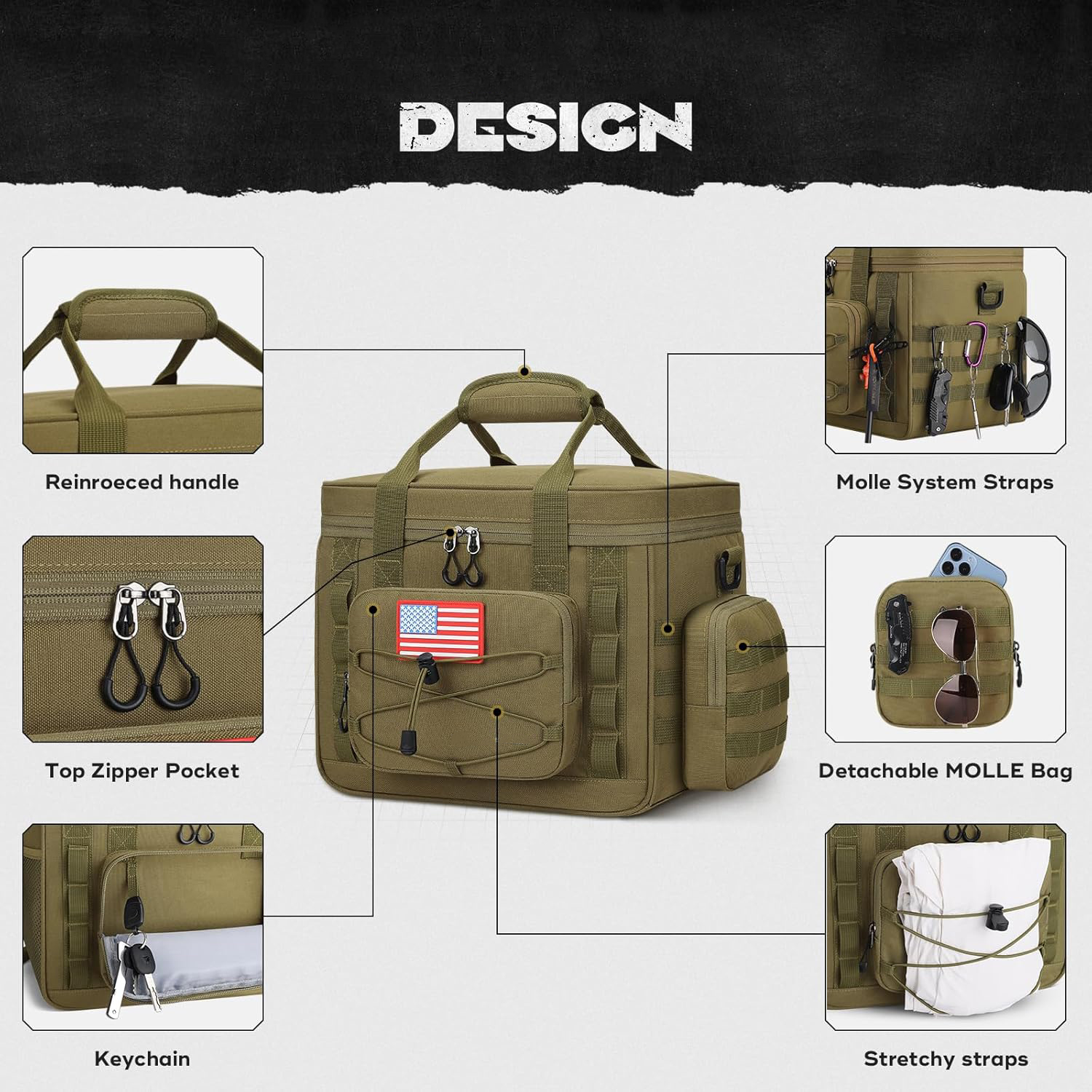 15L Tactical Insulated Cooler Bag, Long Lasting 16-24H Cold Retention Waterproof Soft Cooler Tote for Outdoor Fishing Camping Hunting