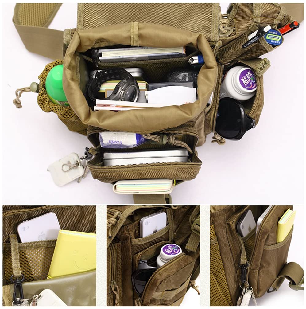 Tactical Sling Messenger Bag, Multi-Pocket MOLLE Crossbody Shoulder Pack, Water Resistant Utility Camera Gear Bag for Outdoor Shooting, Hiking, Fishing & Daily EDC