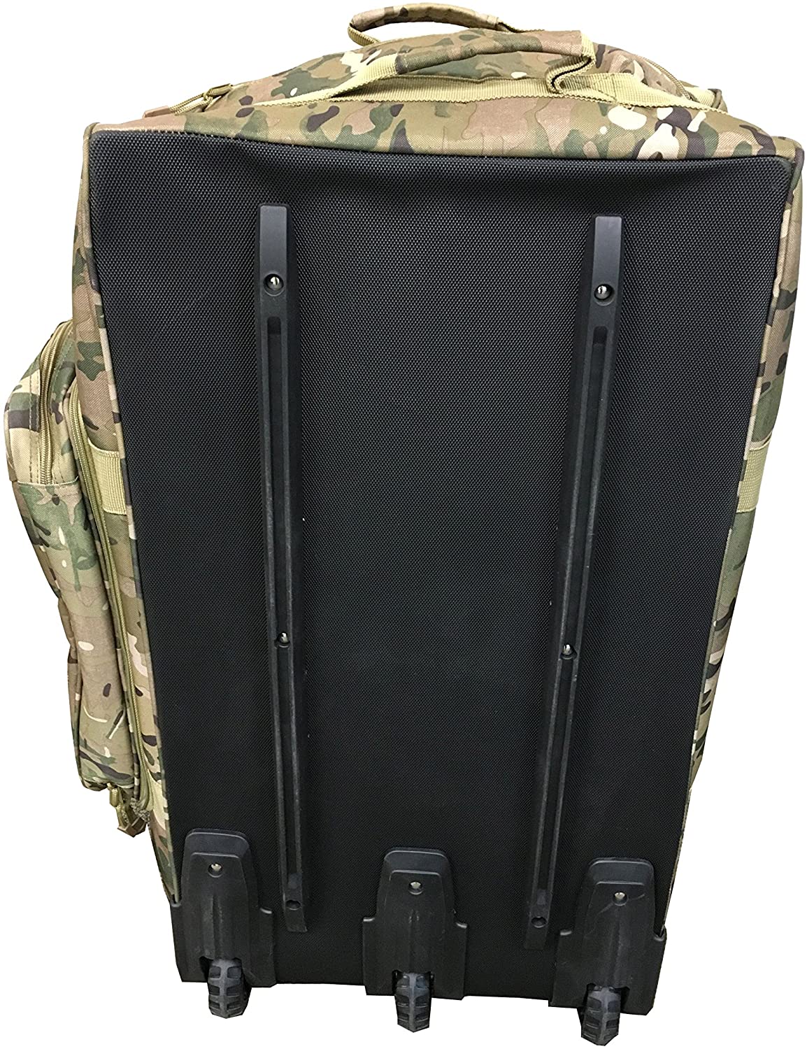 Camouflage Tactical Rolling Duffle Bag, Wheeled Tactical Gear Luggage with Detachable Front Pouch, Large Capacity Travel Storage Bag for Hunting, Shooting, Outdoor Deployment
