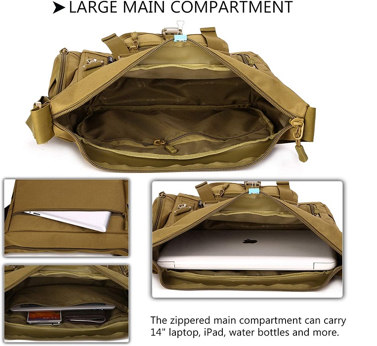 Tactical Messenger Bag, Multi-Pocket MOLLE Crossbody Shoulder Bag with Detachable Accessory Pouch & US Flag Patch