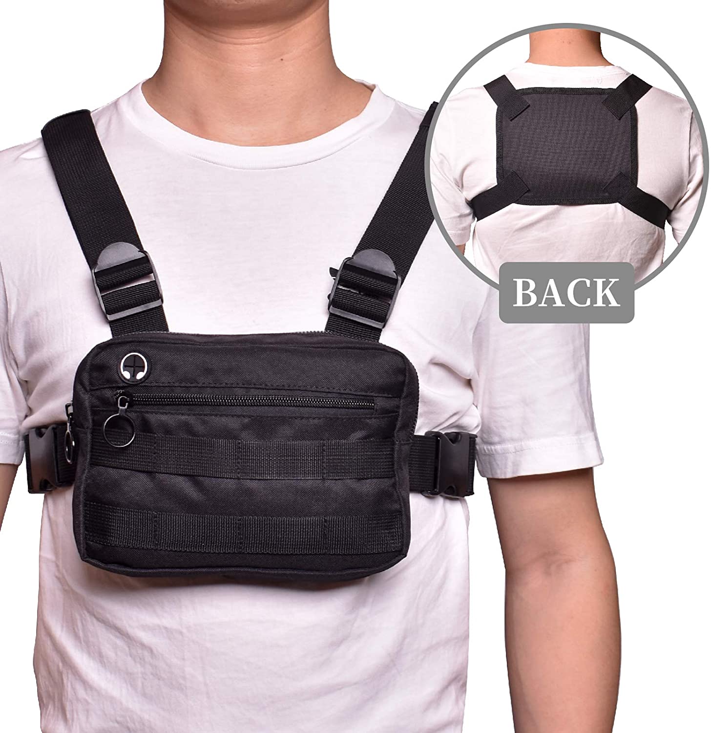 Tactical Chest Rig Bag, Adjustable Lightweight Chest Harness Pack with MOLLE Webbing, Multi-Pocket Utility Chest Pouch for Outdoor Sports, Running, Cycling, Daily EDC