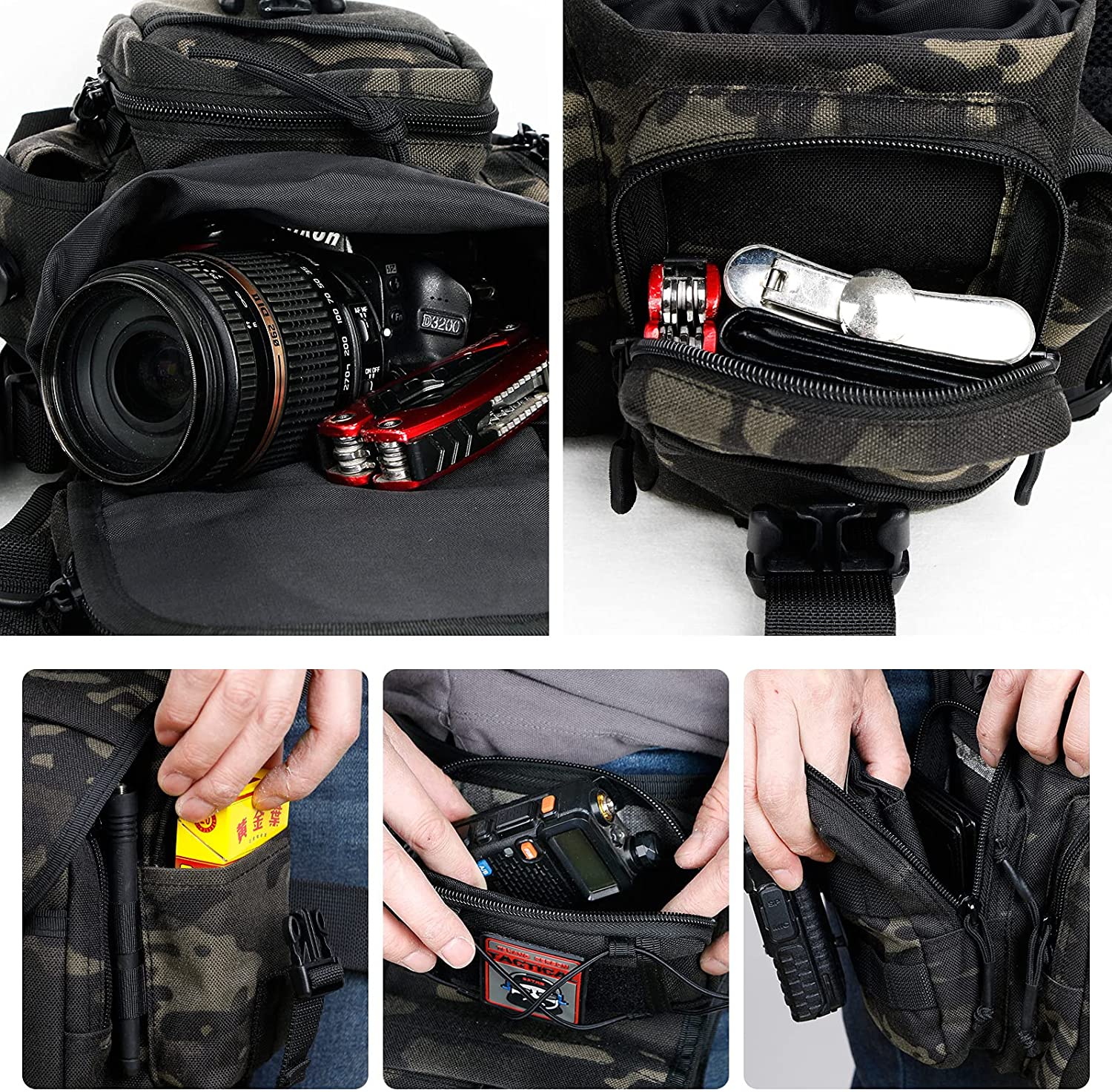 Camouflage Tactical Drop Leg Bag, Multi-Purpose Waterproof Thigh Pack with Adjustable Waist & Thigh Straps, MOLLE Utility Leg Pouch for Motorcycle, Hunting, Fishing Outdoor EDC