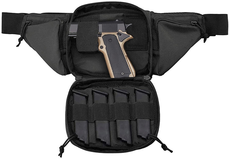 Tactical Concealed Carry Waist Fanny Pack, Handgun Holster Belt Bag with Magazine Slots, Adjustable Waistband Pistol Carry Pouch for Shooting, Hiking, Daily EDC Outdoor Use