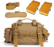 Tactical Fishing Tackle Bag, Multi-Pocket Outdoor Lumbar Gear Bag with Water Bottle Holder, MOLLE Utility Sling Pack for Fishing, Hiking, Camping & EDC Outdoor