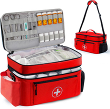 Spacious Waterproof First Aid Kit Bag, Large Capacity Medication Carry Bag with Removable Dividers & Crossbody Strap