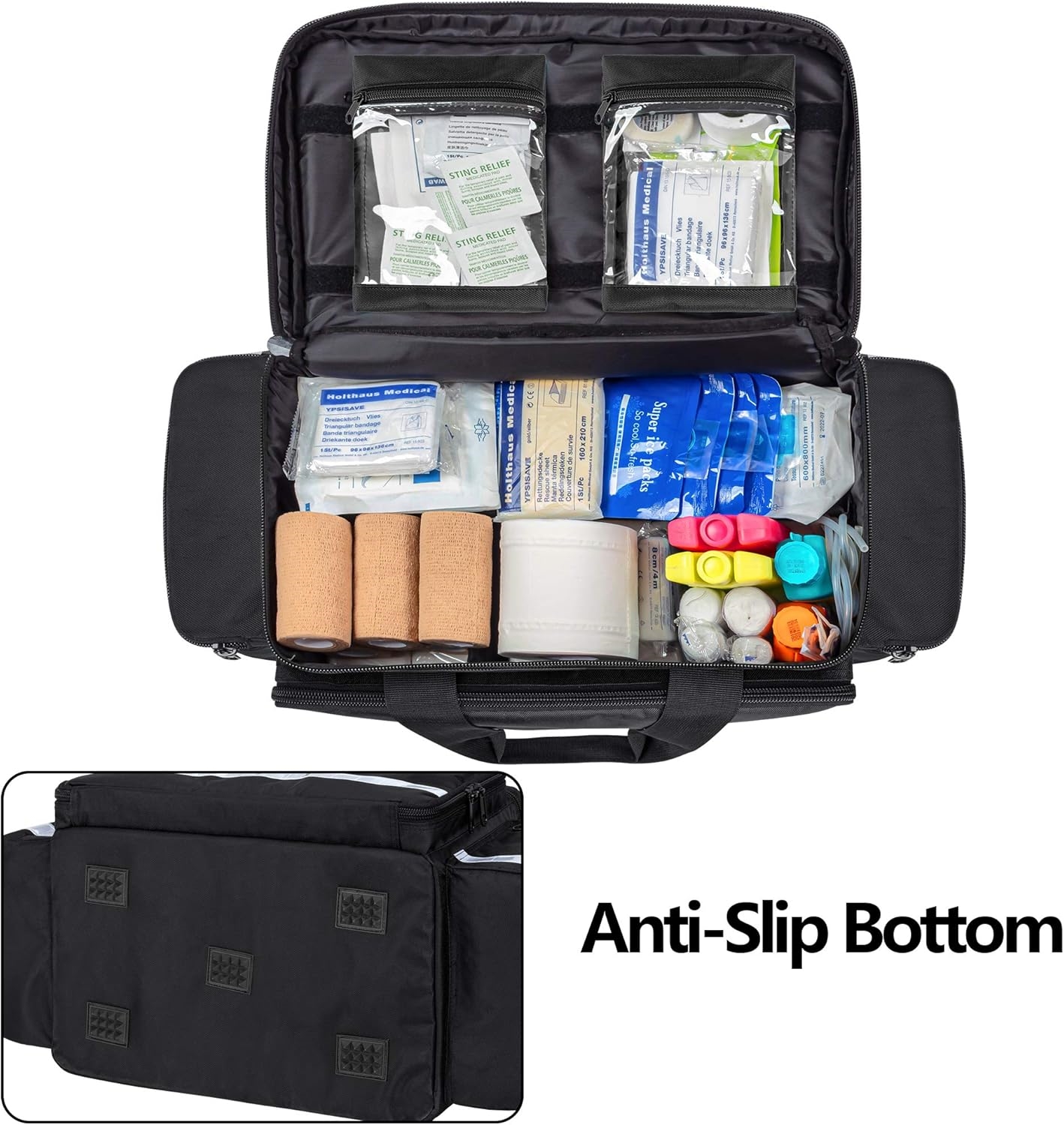 Reflective Large Capacity EMT Medical Bag, Removable Divider Nurse Trauma Bag for Clinic, Ambulance & Emergency Rescue