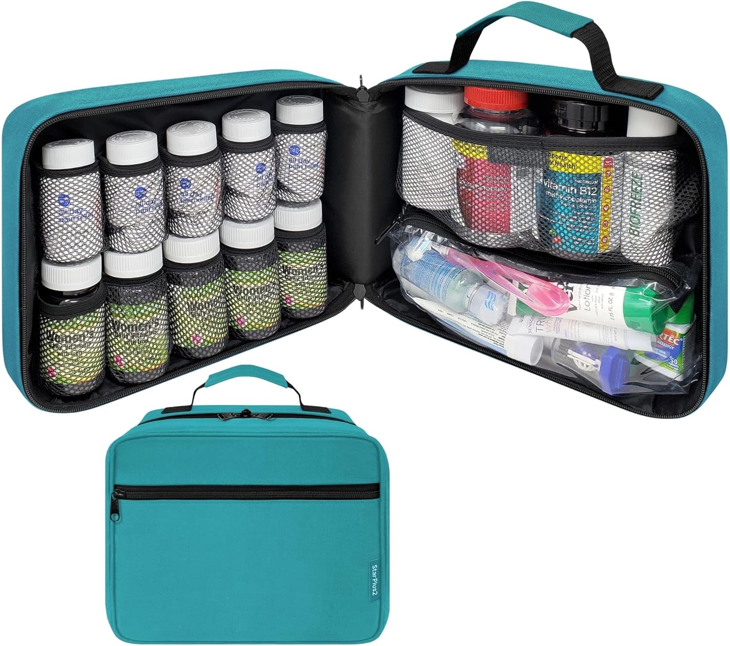 11 Inch Waterproof Medicine Carry Bag, Shockproof Mesh Pocket Travel Pill Organizer for Daily & Outdoor Emergency Use