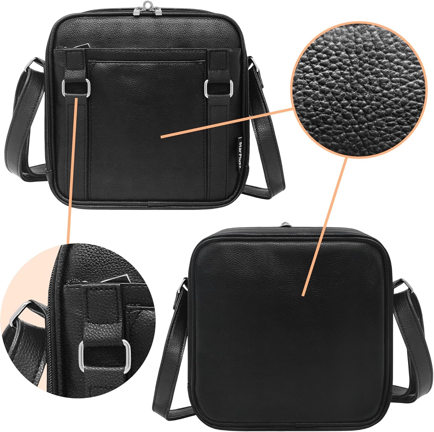 Leather-Look Crossbody Medicine Carry Bag, Multi Compartment Travel Pill Storage Crossbody Bag with Adjustable Shoulder Strap