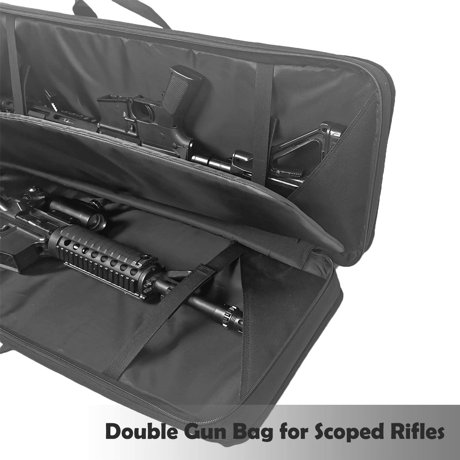 42 Inch Double Rifle Soft Bag, Water Resistant Molle Tactical Long Gun Case with Triple Mag Pouches for Hunting Shooting Transport