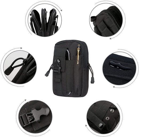 Small Tactical Molle EDC Waist Pouch, Water Resistant Multi Pocket Cell Phone Holder Utility Tool Organizer for Outdoor Daily Carry