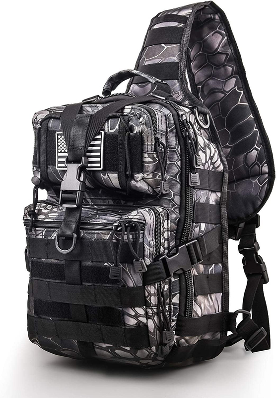 20L Camo Tactical Sling Crossbody Bag, Molle Webbing Single Shoulder Chest Pack with Padded Back for Outdoor Hunting Fishing Daily EDC