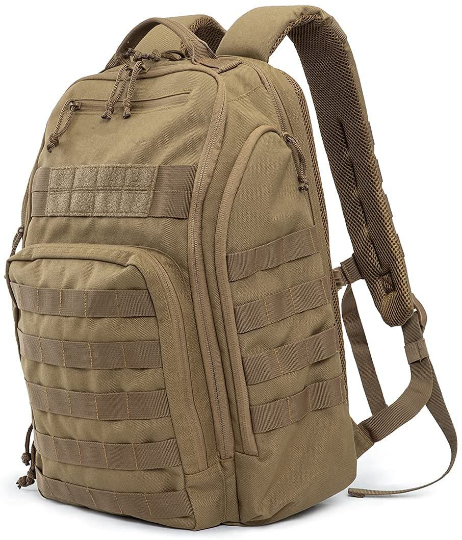Tactical Backpack Coyote Brown, Water Resistant Molle Military Rucksack with Built-in Admin Pocket & Laptop Compartment for Outdoor Work Travel