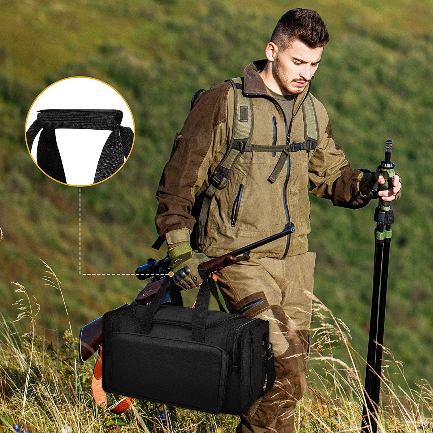 18 Inch Tactical Gun Range Bag, Multi Divided Interior Storage Duffle Bag Holds Handguns, Magazines, Ear Protection & Shooting Glasses for Range Hunting