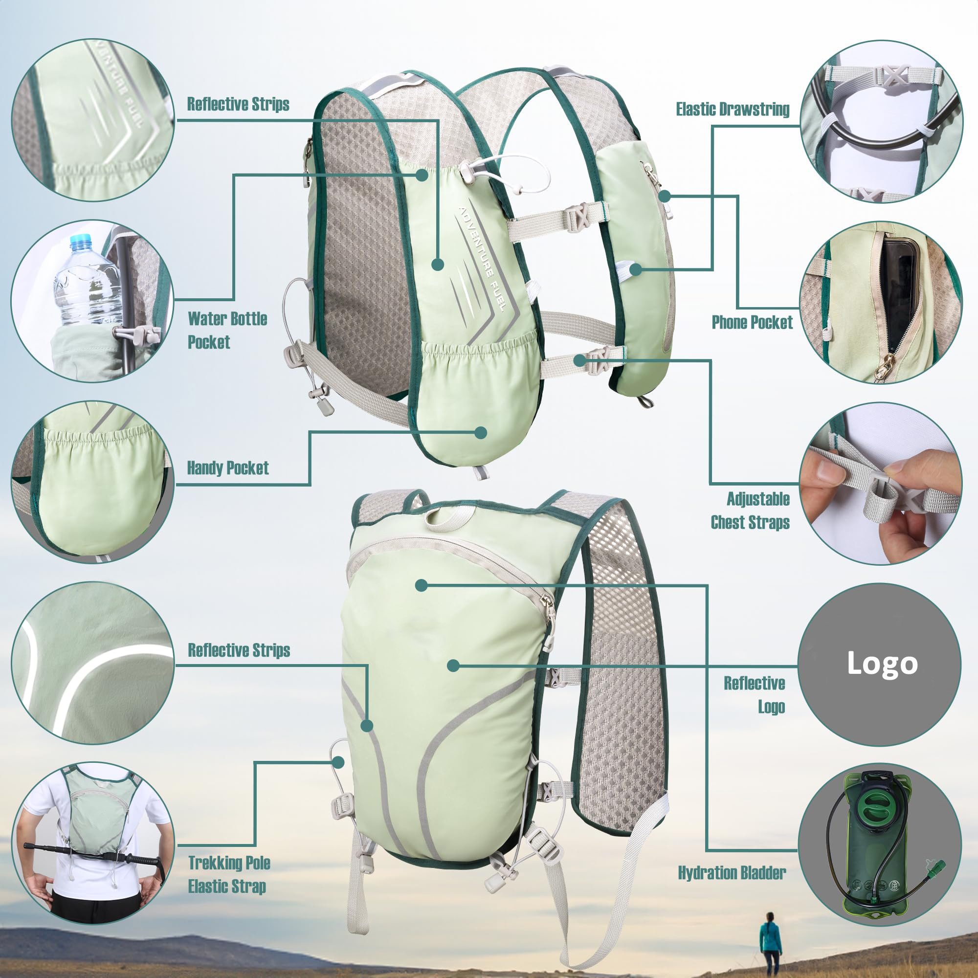 Lightweight Running Vest Hydration Backpack Hydration Vest with 2L Water Bladders Fit for Men Women Hiking Cycling Camping Festival Marathon