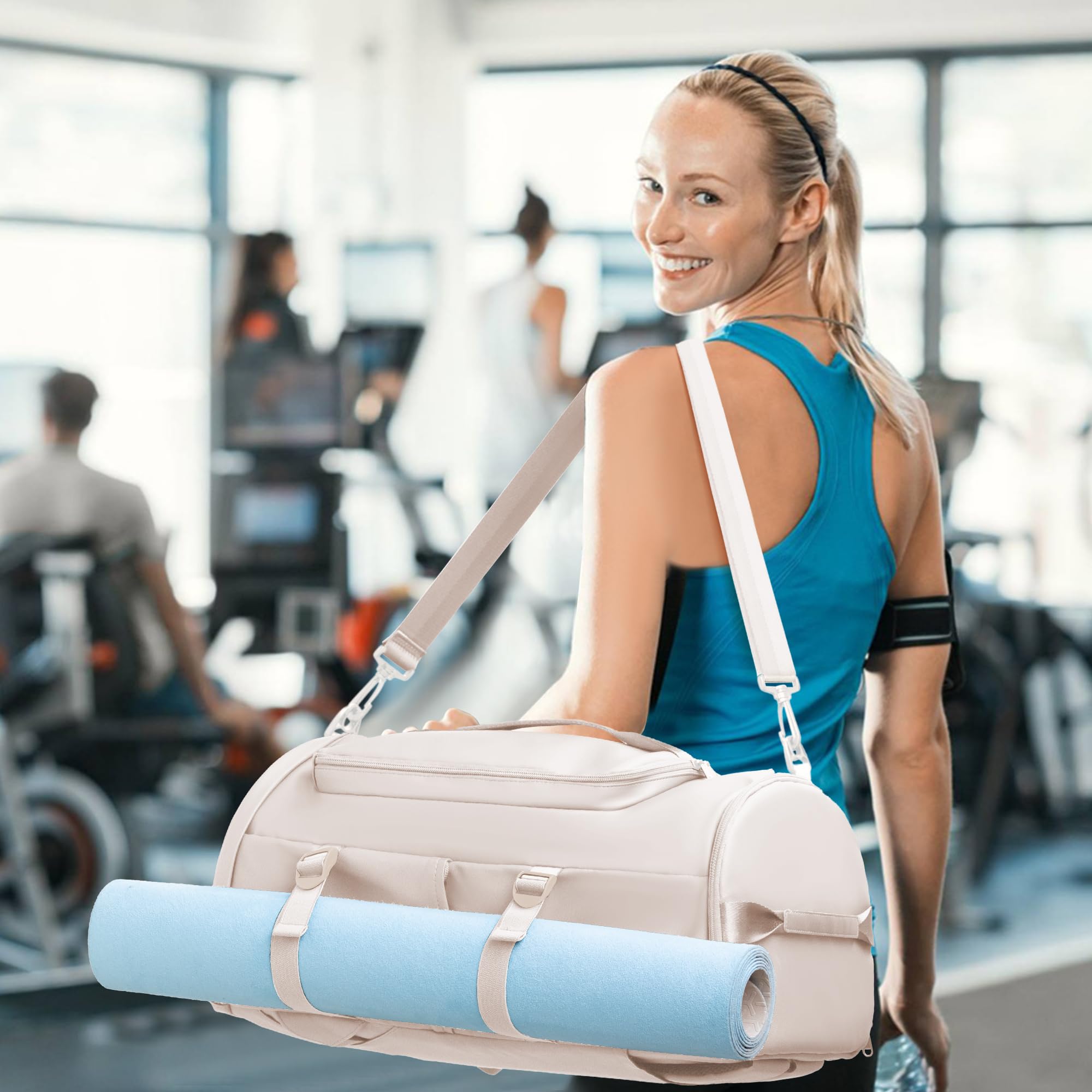 Waterproof Gym Travel Duffle Bag, Sports Overnight Bag with Laptop Pocket, Independent Shoe & Wet Dry Storage Zones