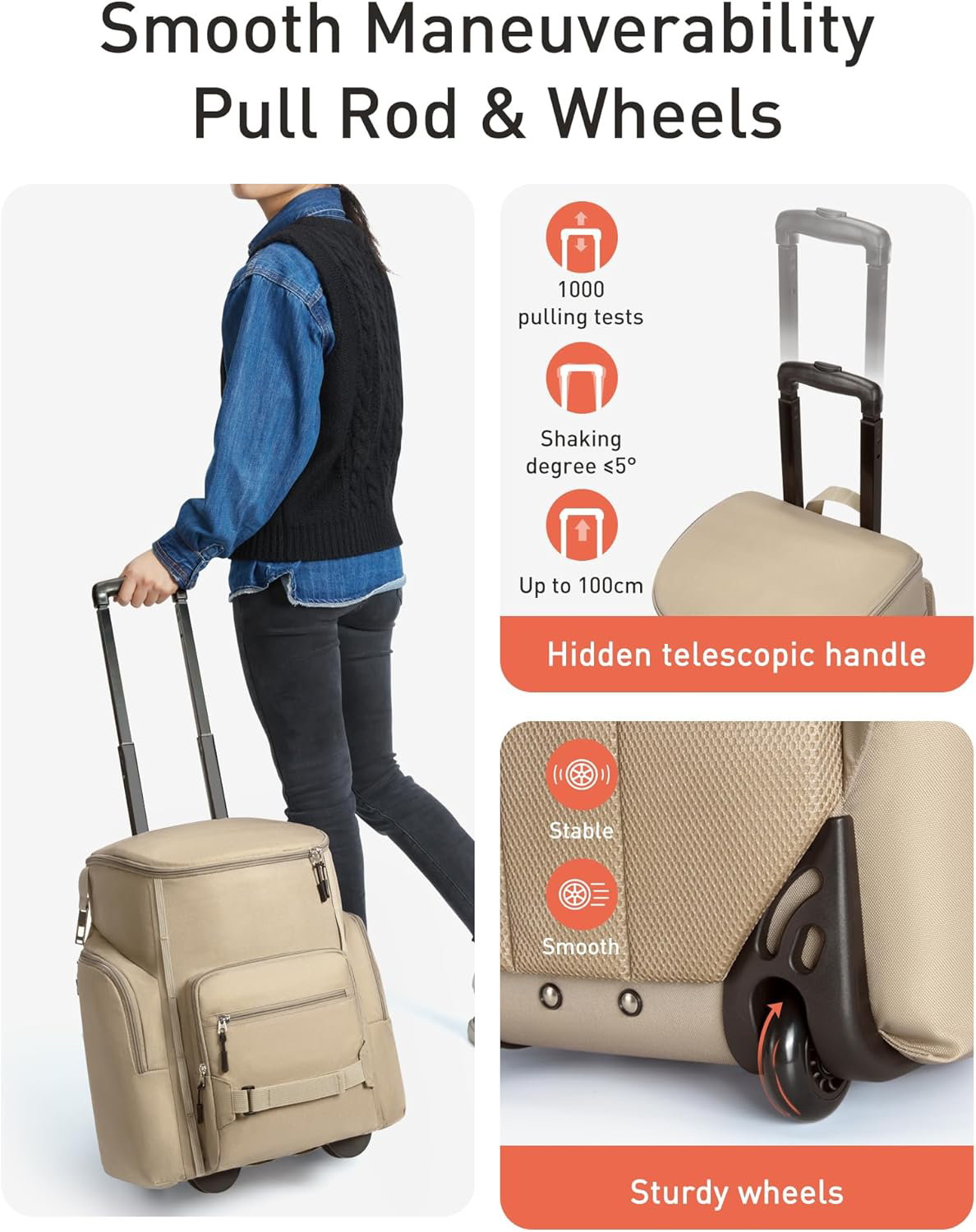 Rolling Cooler Backpack Leakproof Waterproof Insulated Beach Cooler with Wheels and Handle Outdoor