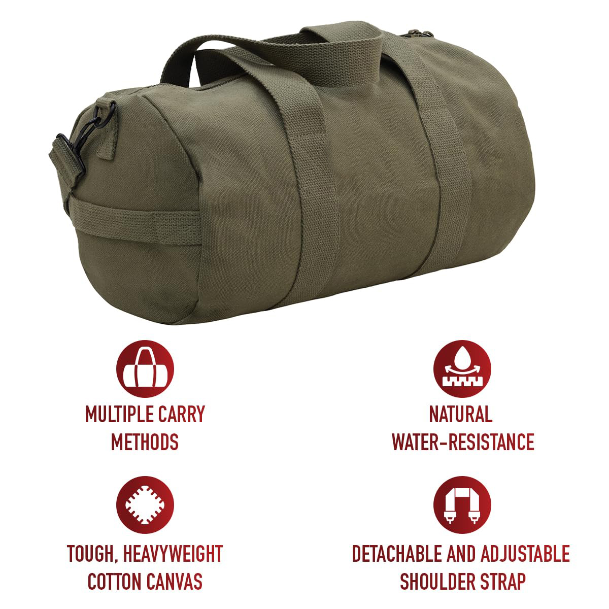 Heavy Duty Canvas Gym Duffle Bag, Natural Water Resistant Cylindrical Travel Carry Bag with Dual Handles & Detachable Strap