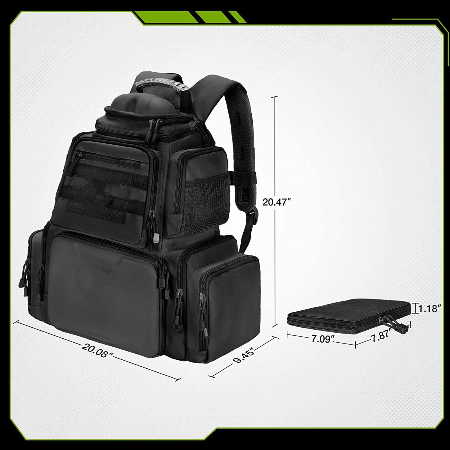 Large Tactical Shooting Backpack with Detachable Pistol Case, Multi-Compartment Gun Range Backpack, Heavy-Duty Firearm Gear Pack for Shooting Range, Hunting & Outdoor Training