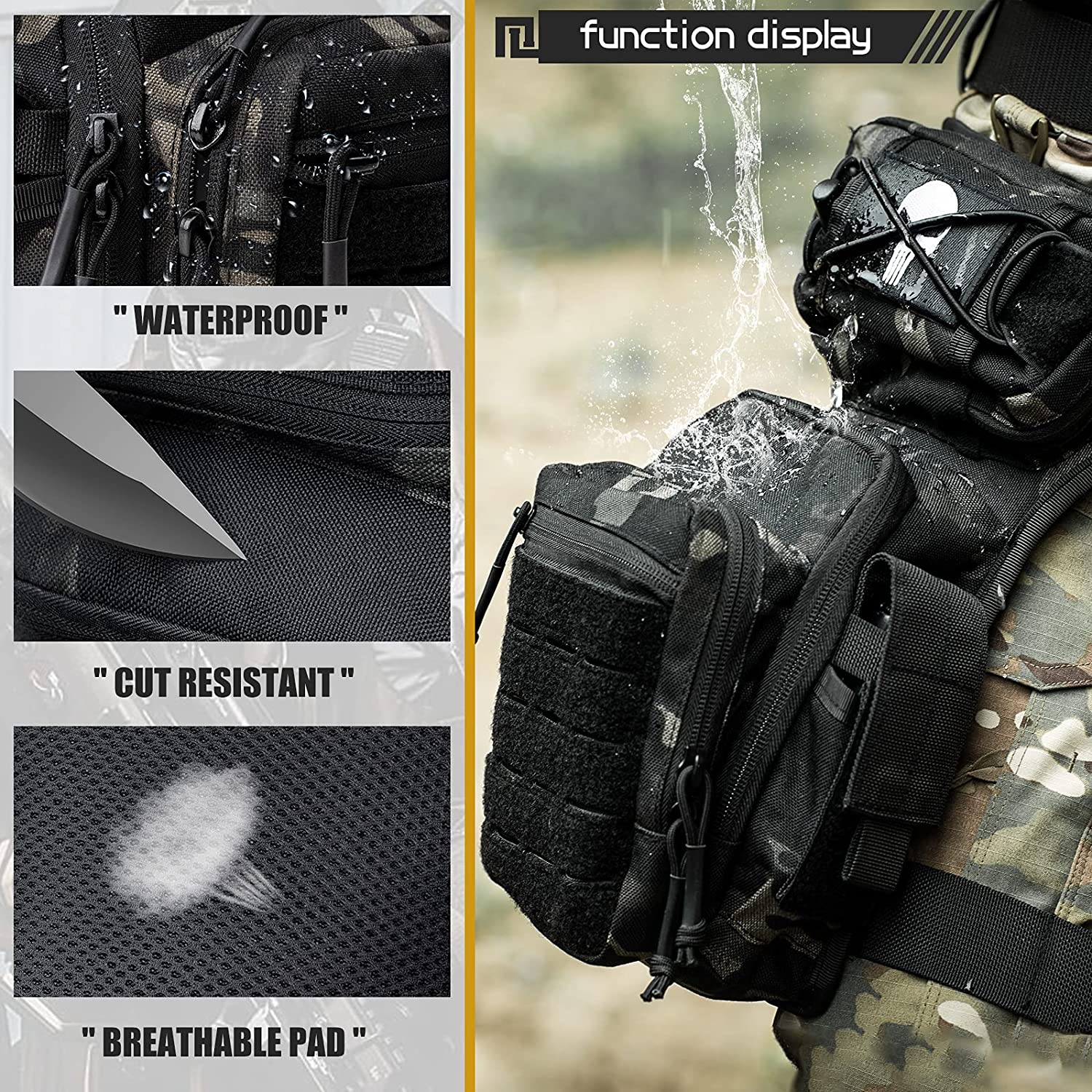 Tactical Drop Leg Bag, Multicam Black Thigh Pack Utility Hip Pouch, MOLLE EDC Leg Bag for Hunting, Shooting, Cycling & Outdoor Daily Carry