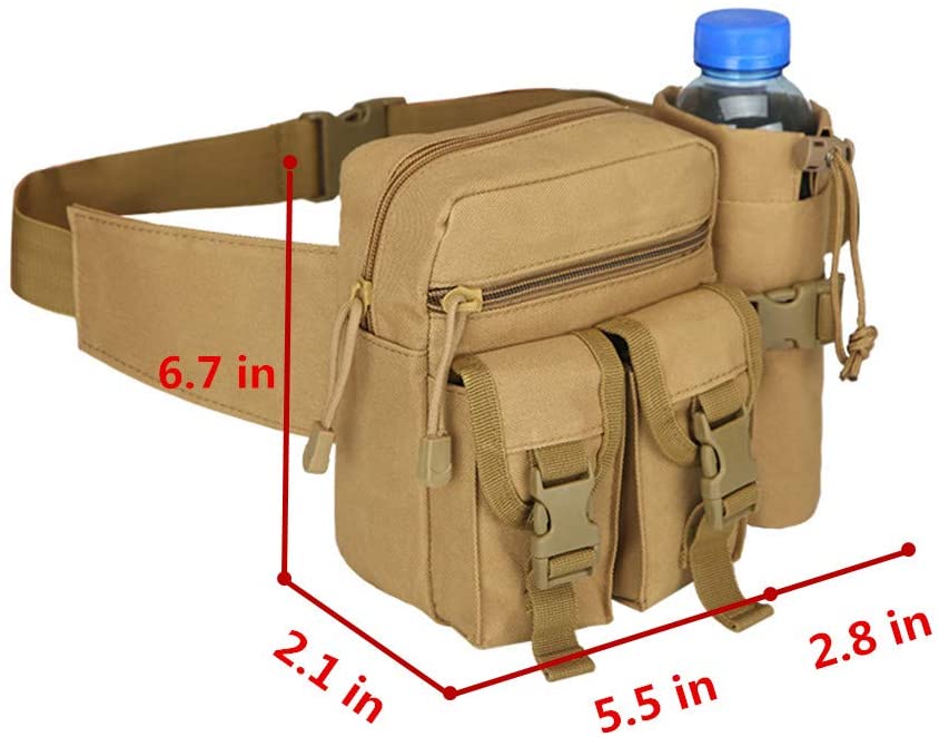 Tactical Utility Waist Bag with Detachable Water Bottle Pouch, Outdoor EDC Hip Fanny Pack, Multi-Pocket Waist Pouch for Hunting, Hiking, Fishing & Daily Use