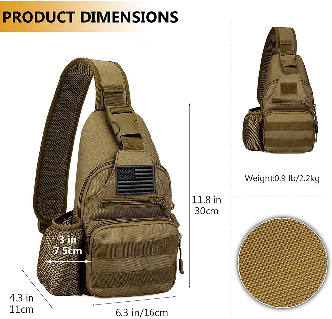 Tactical Sling Bag with External USB Charging Port, Lightweight MOLLE Crossbody Chest Pack, Water Resistant EDC Shoulder Bag for Outdoor Hiking Fishing Cycling Daily Carry