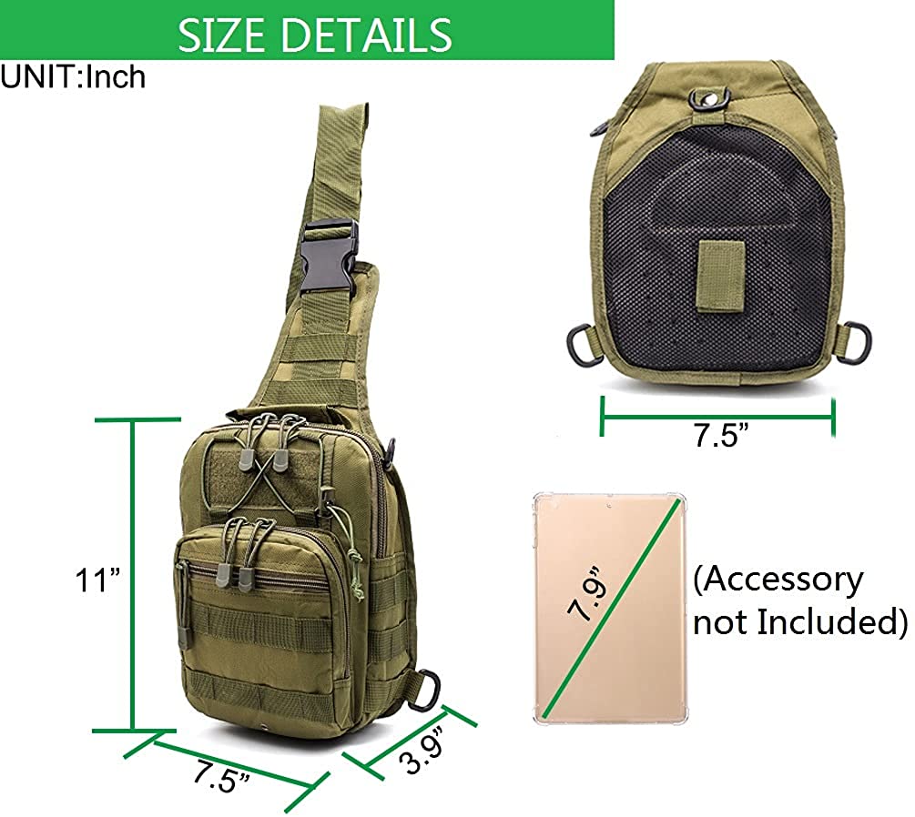 Lightweight Tactical Sling Bag, Compact MOLLE Chest Crossbody Pack with Adjustable Strap, Water Resistant EDC Shoulder Bag for Hiking Cycling Daily Outdoor Carry