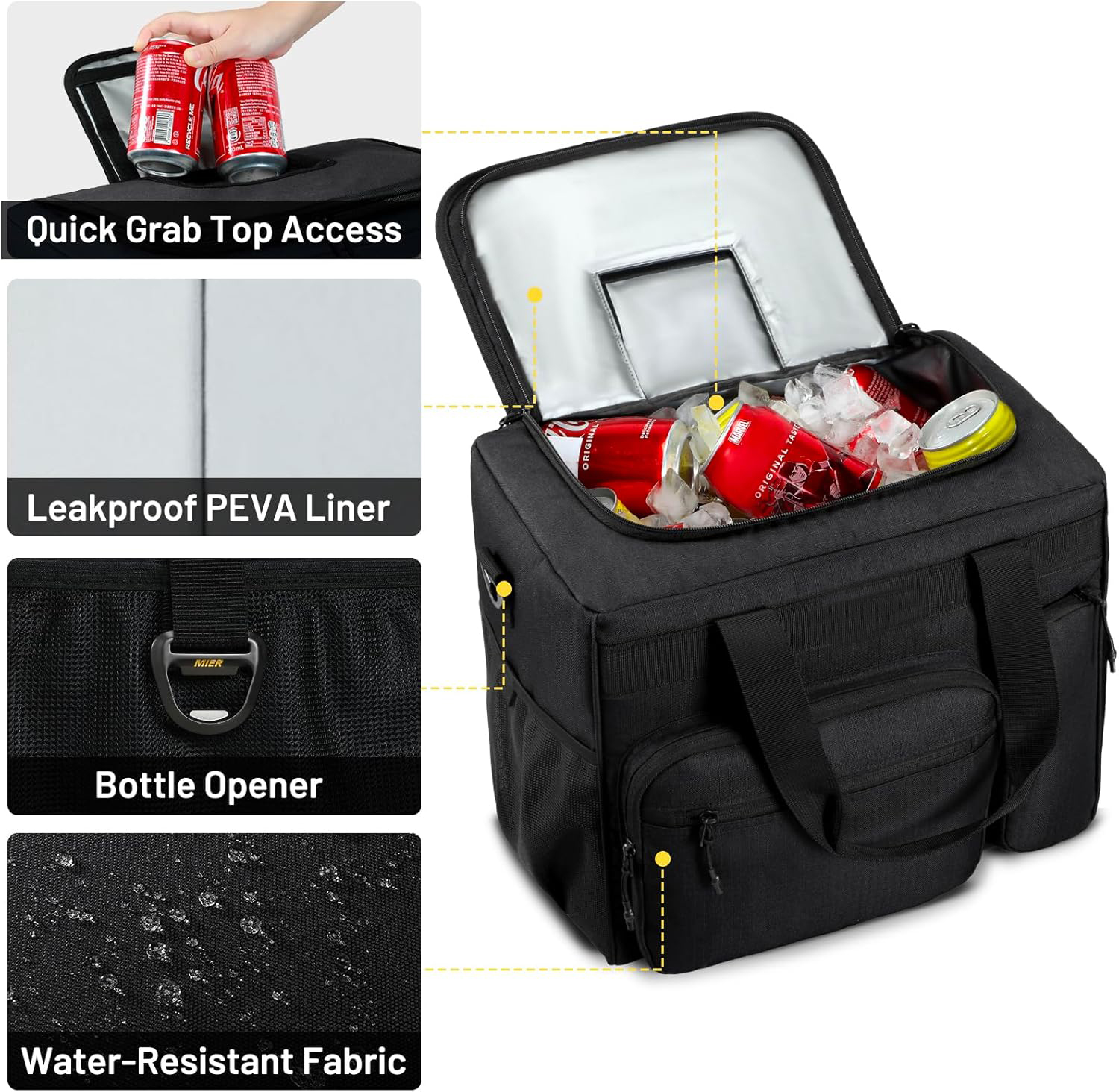 30L Large Capacity Insulated Cooler Bag, Leakproof PEVA Liner Portable Soft Cooler with Bottle Opener & Multi Pockets for Outdoor Camping Beach Picnic