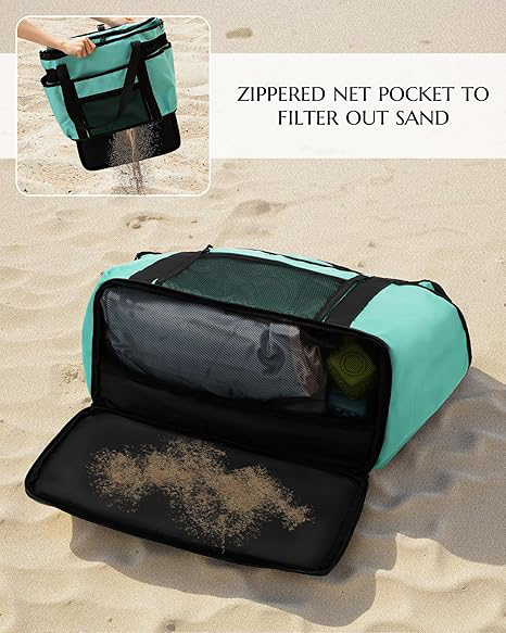 2-in-1 Dual Layer Insulated Cooler Tote Bag, Water Resistant Large Capacity Thermal Beach Bag for Picnic, Travel, Grocery Shopping