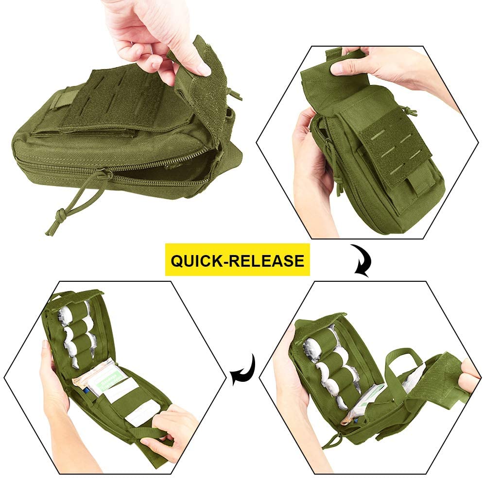 Rip-Away IFAK Medical Pouch, MOLLE Tactical First Aid Kit Bag, Detachable Emergency Trauma Utility Pack for Outdoor, Hunting, Shooting & Military Gear