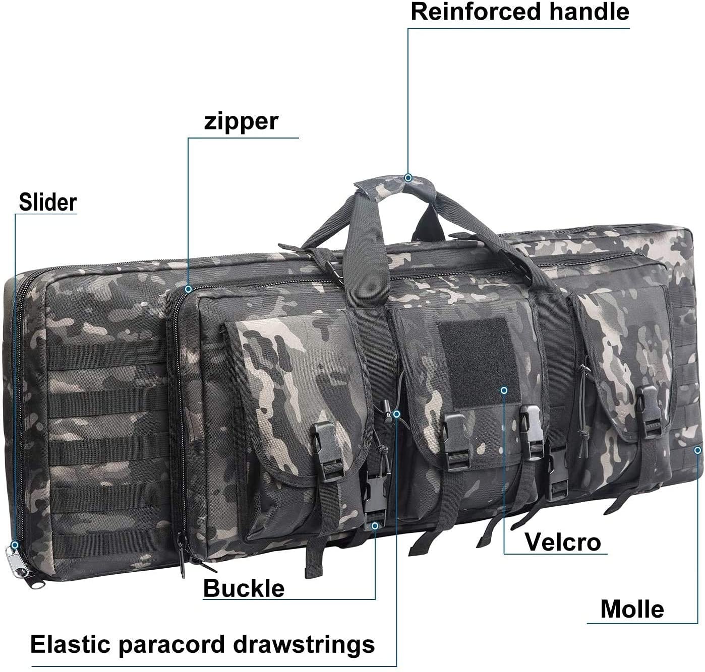 Camouflage Tactical Rifle Case, 38.2 Inch Water Resistant Long Gun Bag with Multiple Magazine Pouches, MOLLE Firearm Transport Bag for Shooting Range, Hunting & Outdoor