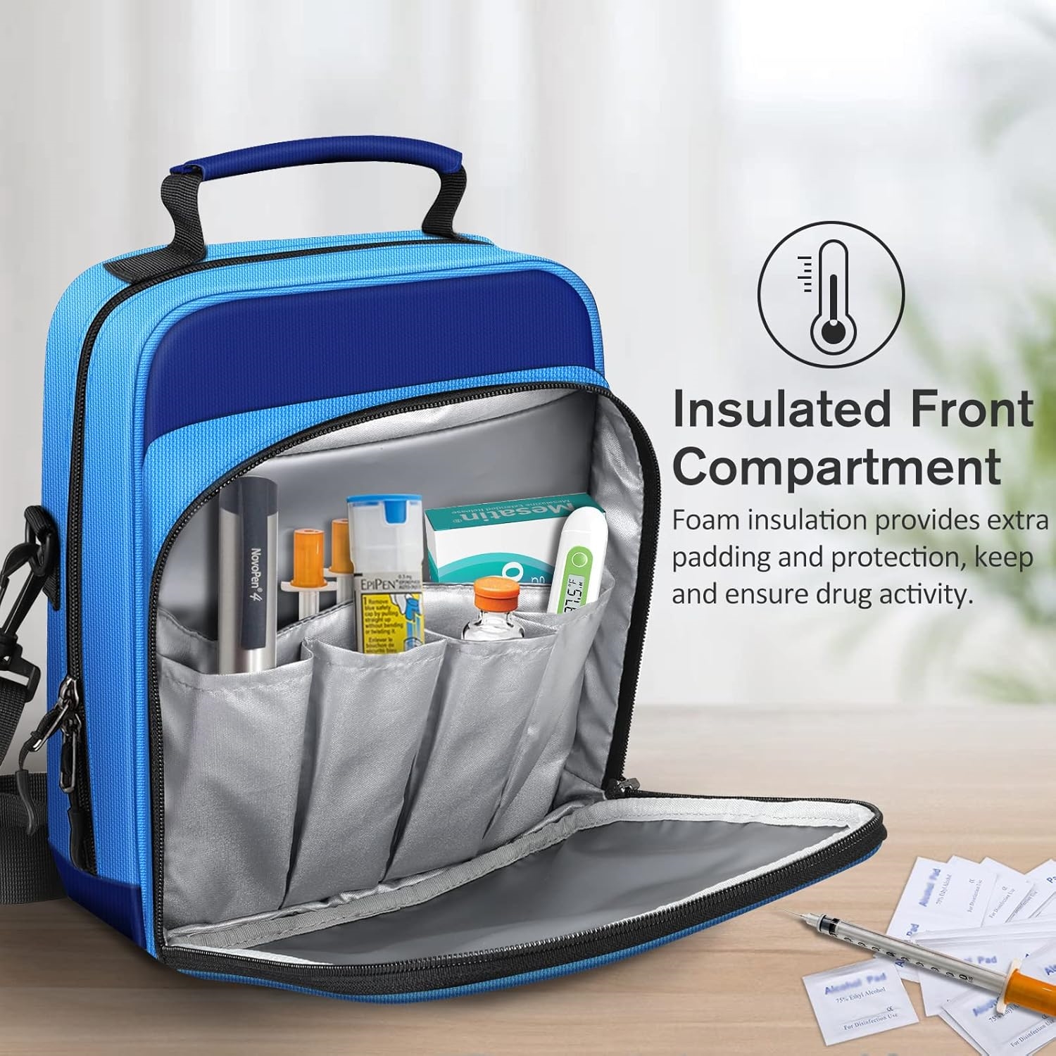 Insulated Insulin Cooler Travel Bag, Compact Diabetic Supply Organizer for Medicine, Insulin Pens and Glucose Meter