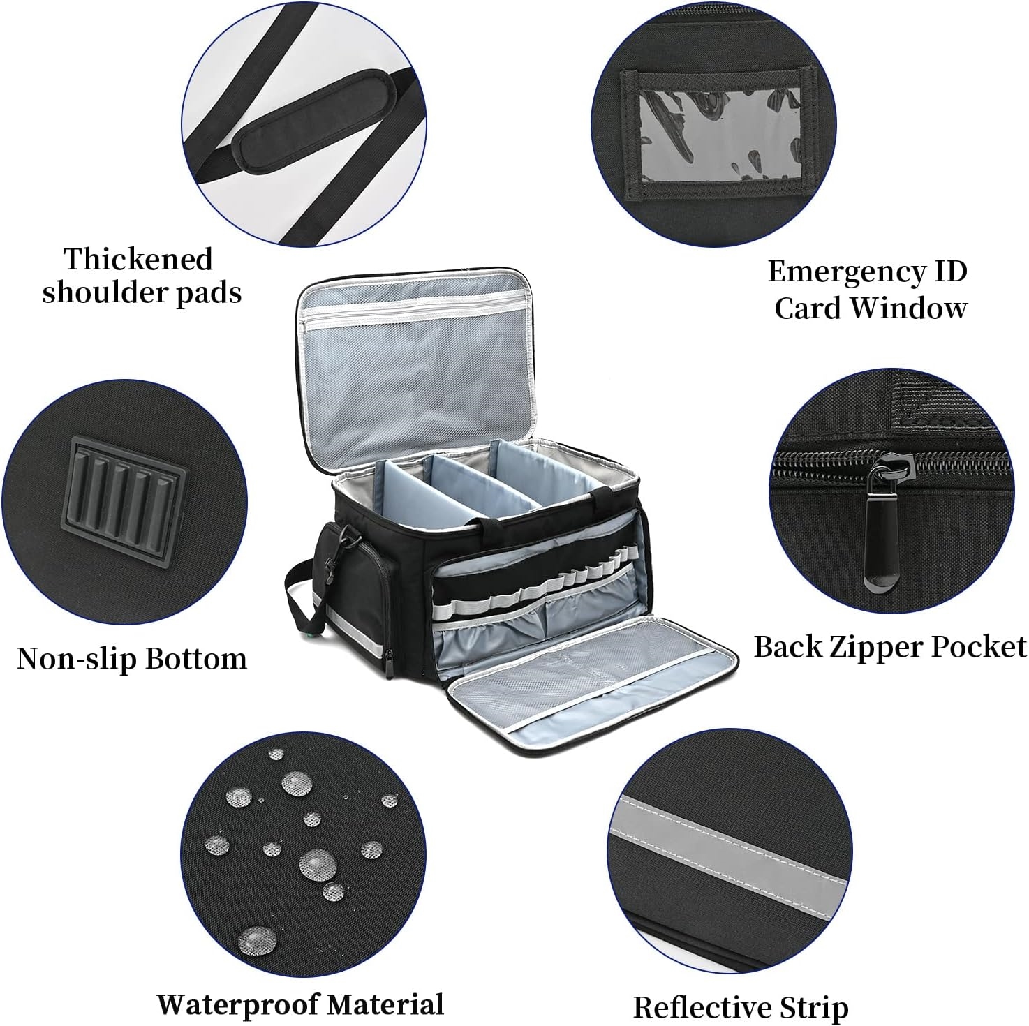 Waterproof Reflective Medical Supply Bag, Large/Small Empty EMT First Aid Kit Organizer with Removable Dividers for Emergency Use