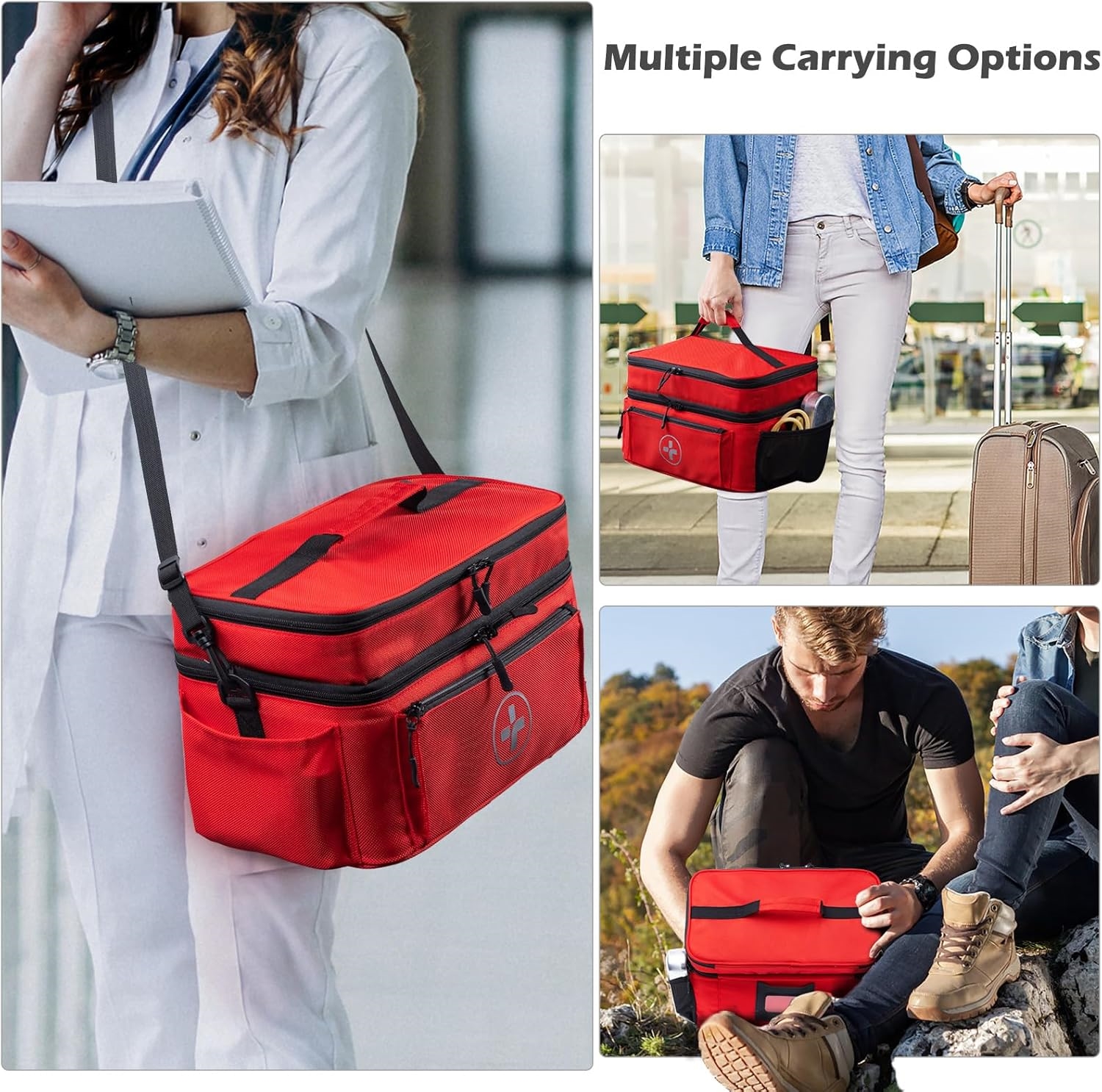 Waterproof Medication Travel Bag, Empty Multi-Compartment Pill Bottle Organizer Bag with Removable Dividers for Daily Medical Supplies