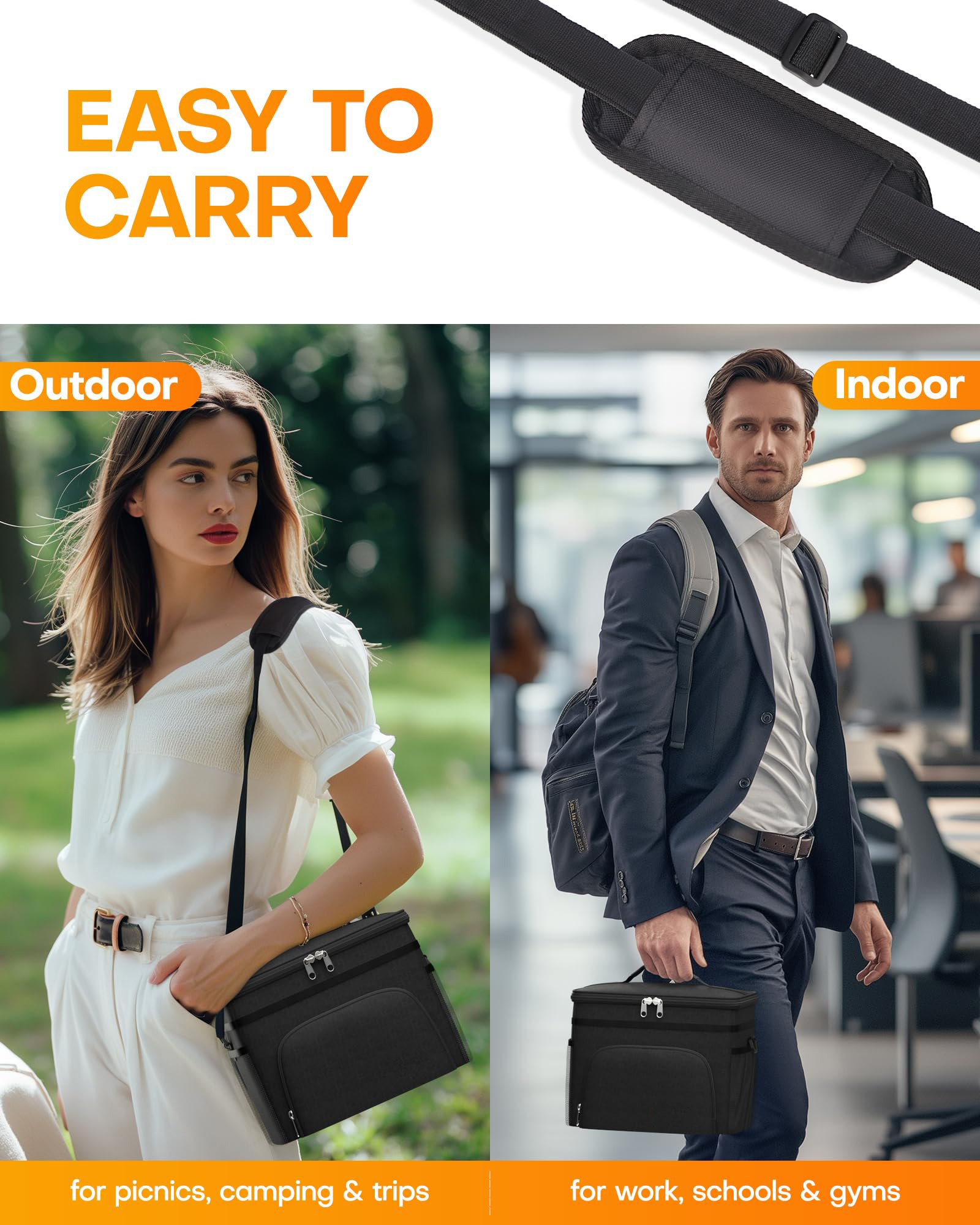 9L/15L Insulated Lunch Cooler Bag, Waterproof Leakproof Portable Thermal Tote with Multi Pockets & Adjustable Shoulder Strap