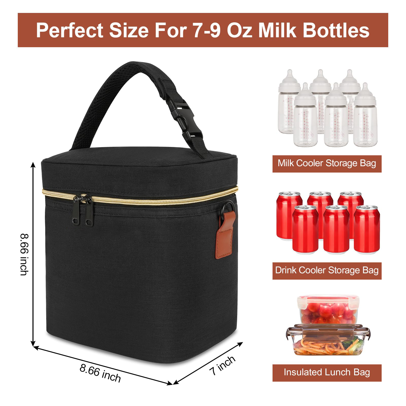8.5L Insulated Breast Milk Cooler Bag, Waterproof Leakproof Mini Thermal Bag for Baby Bottles, Drinks & Daily Lunch