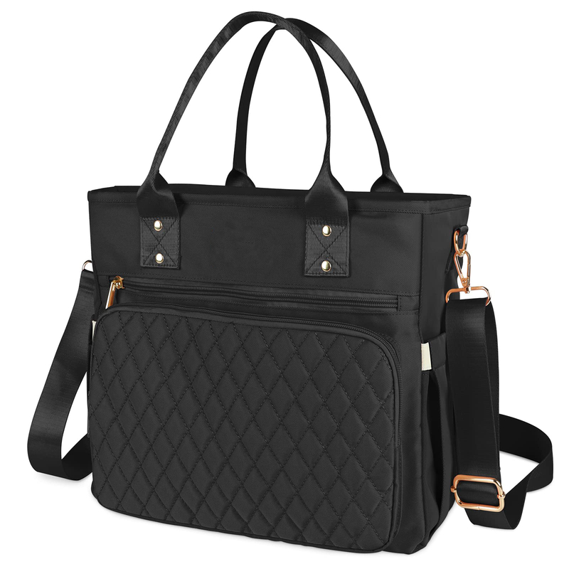 Quilted Multi-Pocket Insulated Lunch Bag, Waterproof Large Capacity Thermal Tote with Detachable Adjustable Shoulder Strap for Office & Daily Picnic