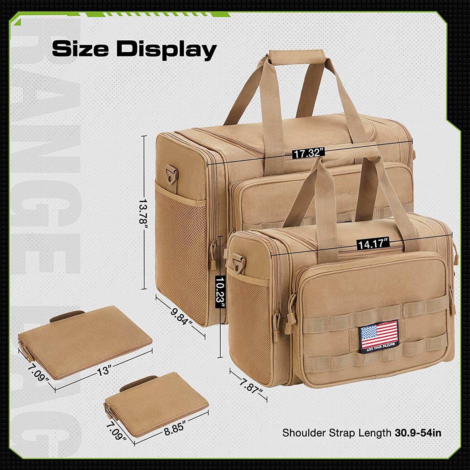 Tactical Shooting Range Bag, Multi-Size Gun Duffle Bag with Detachable Handgun Pouches, MOLLE Shooting Gear Storage Bag for Range Training, Hunting & Outdoor Transport