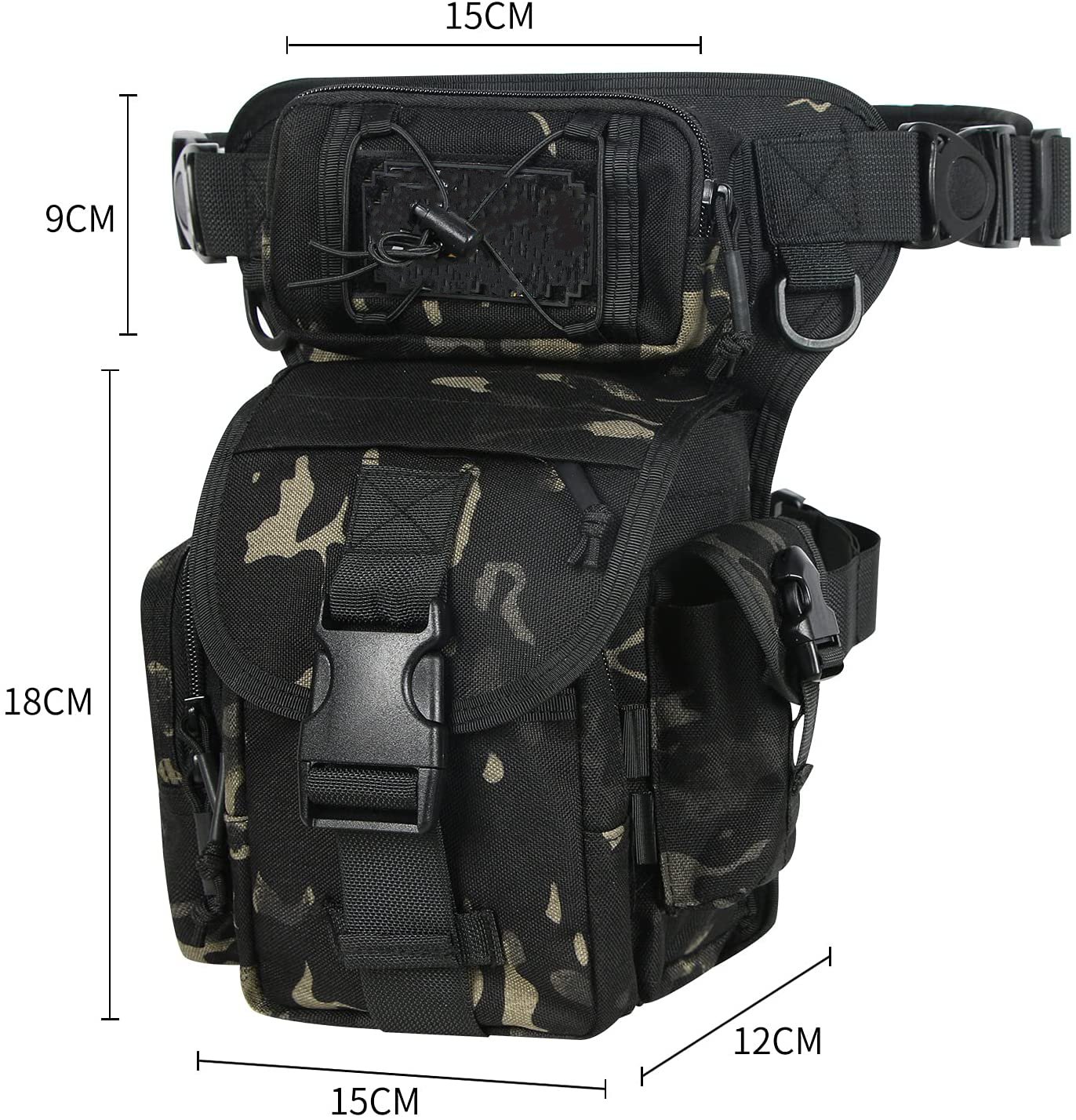 Camouflage Tactical Drop Leg Bag, Multi-Purpose Waterproof Thigh Pack with Adjustable Waist & Thigh Straps, MOLLE Utility Leg Pouch for Motorcycle, Hunting, Fishing Outdoor EDC