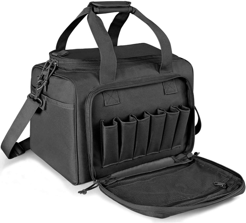 Tactical Range Bag, Multi-Compartment Handgun Shooting Gear Duffle Bag with MOLLE Panel, Padded Firearm Carry Bag with Detachable Shoulder Strap for Shooting Range, Hunting & Tactical Storage
